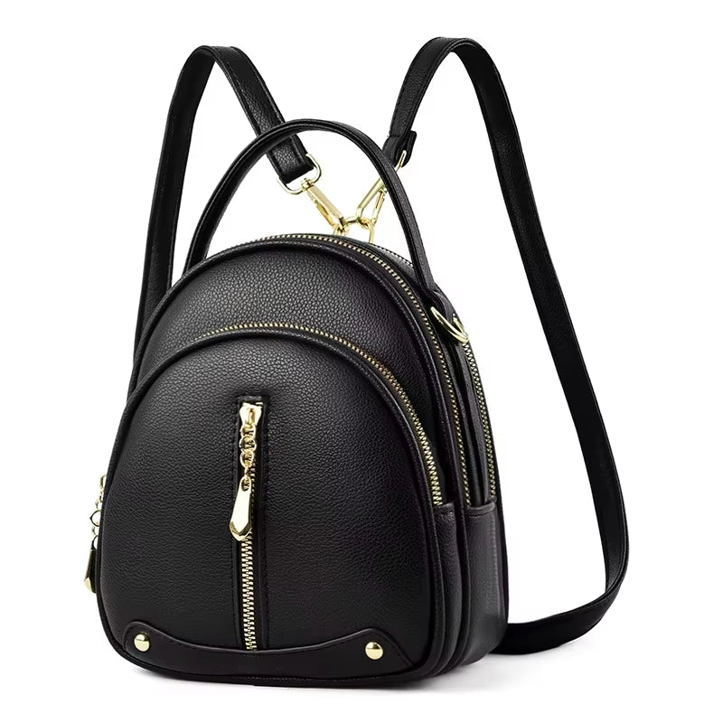 Backpack Female New Backpacks for Women Black Travel Backpack Soft Leather School Bags for Teenage Girls