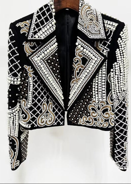 OUDINA New Fashion Vintage Embroidery Beading Diamond Women'S Suit Jackets Autumn Casual Ladies Blazer