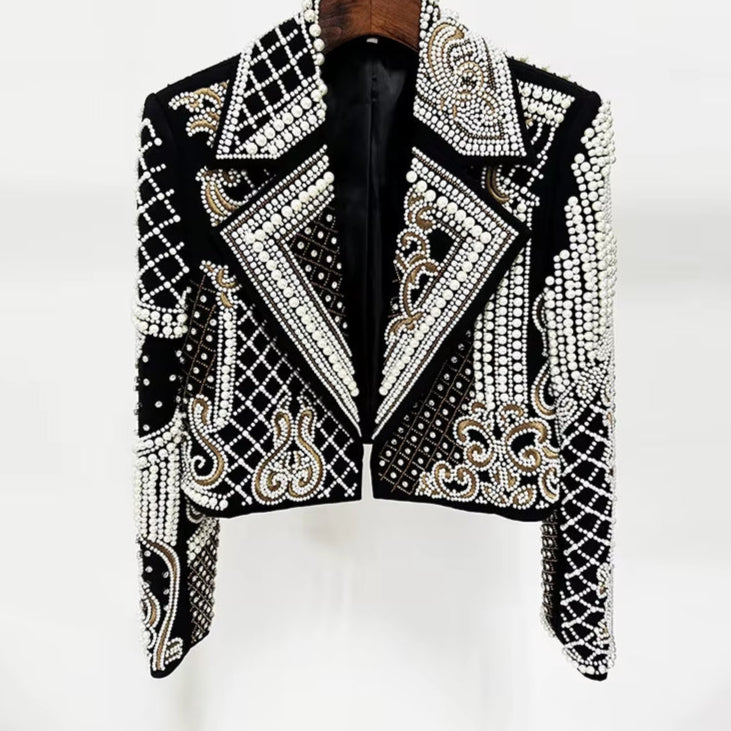 OUDINA New Fashion Vintage Embroidery Beading Diamond Women'S Suit Jackets Autumn Casual Ladies Blazer