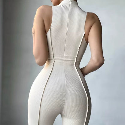 OUDINA Hot Selling New Fashion Bodycon Jumpsuit High Collar Casual Solid Color Sports Jumpsuit for Women 2023