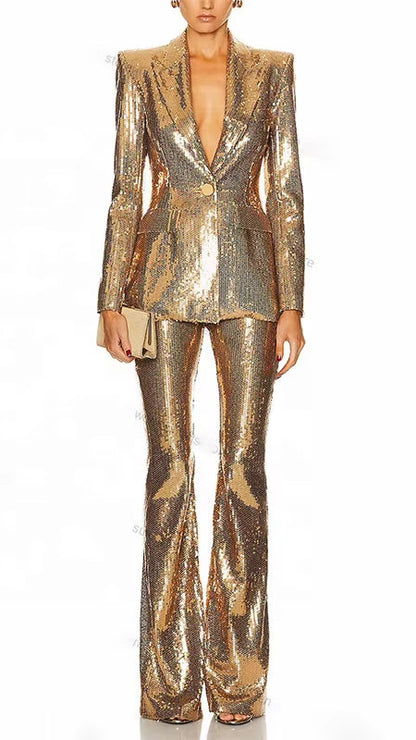 OUDINA Hotselling OEM ODM Contrast Color One Button Jacket Skinny Pants Matching Set Blazer Two Piece Women'S Suits Blazers