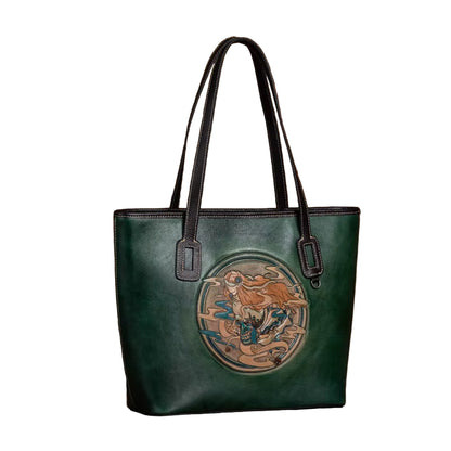 Westal Women Vintage Cowhide Leather Embossed Shoulder Tote Bag Large Work Purse Handbag Genuine Leather Women Laptop Tote Bag