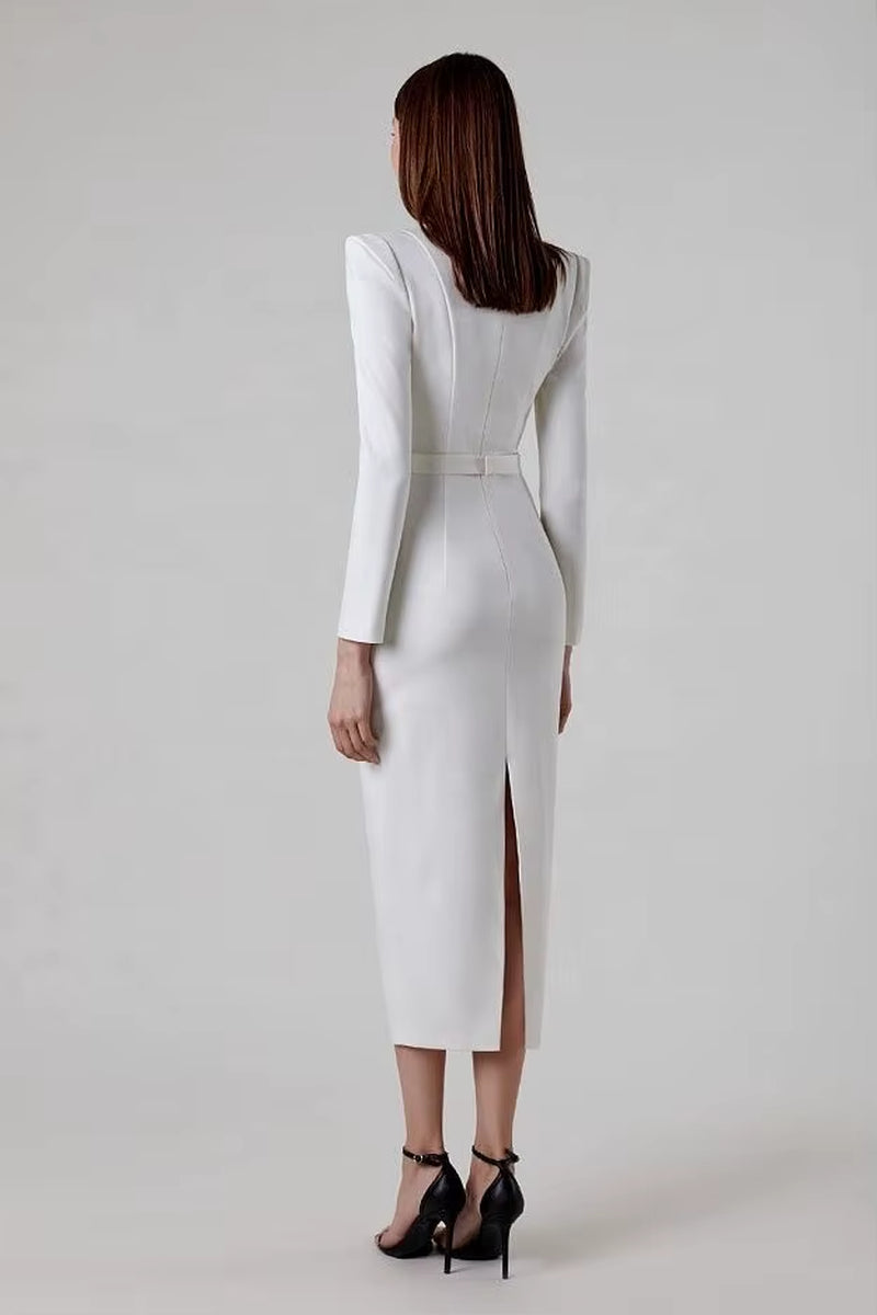 OUDINA Wholesale in Stock Elegant Solid Color Dress Women Fashion Long Sleeve Ladies Party Evening Dresses