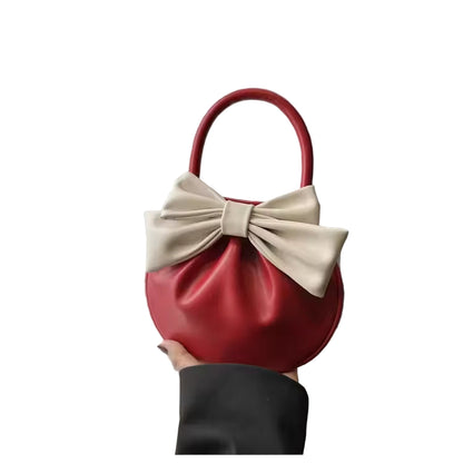 Ladies' Fashionable Mini Handbag with Butterfly Knot Solid Color Simple Casual Style Sweet Women'S Bag
