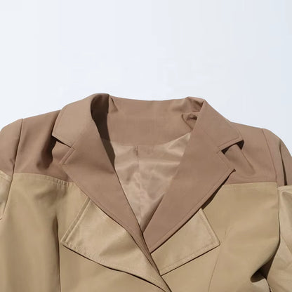 OUDINA Fashion Splice Contrast Color Long Double-Breasted Sashes Elegant Coat Casual Trench Coat Simple Women'S Coats