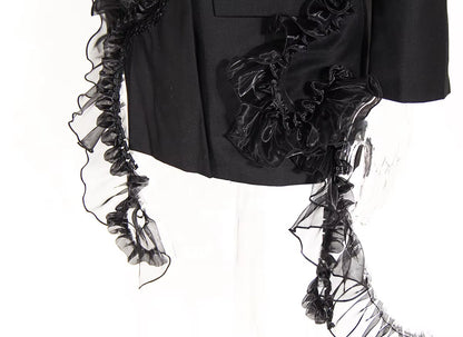 OUDINA New Stylish 2022 Blazer Tassel Casual Stitching Mesh Lace Ladies Midi Woman Blazers