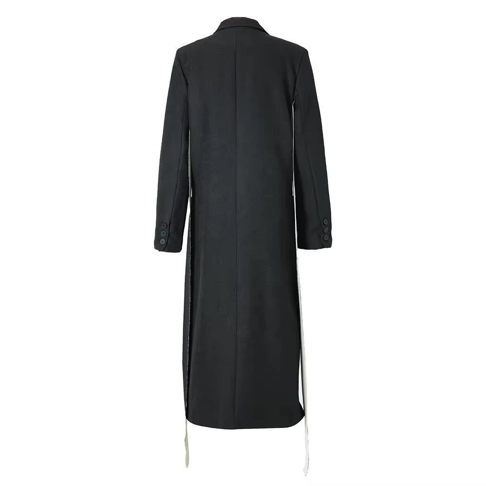 OUDINA New Arrivals Retro Style Long Loose Trench Coat Womens Lapel Custom Windbreaker Jacket