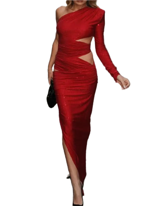 OUDINA New High Quality Fashion Elegant Evening Slim Waist Hip Long Red Dresses Women Dinner Party Dress