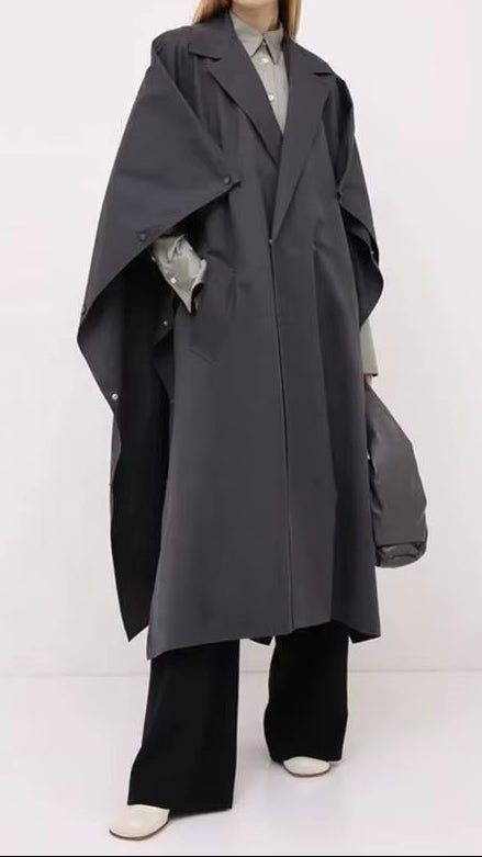 OUDINA Fashion New Elegant Solid Trench Coat Women Casual Loose Coat Simple Long Coat for Women