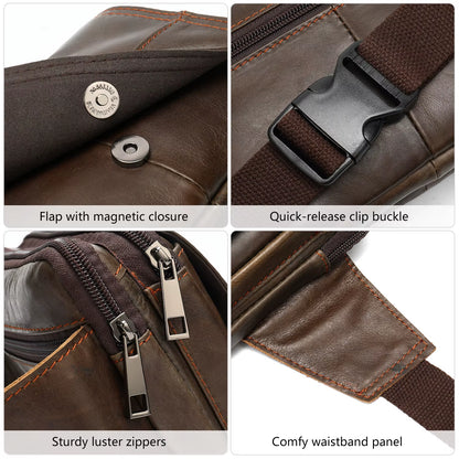 MARRANT Genuine Leather Women Waist Pouch Bag Travel Shoulder Daypack Leather Chest Bags Bags Leather Men Fanny Packs