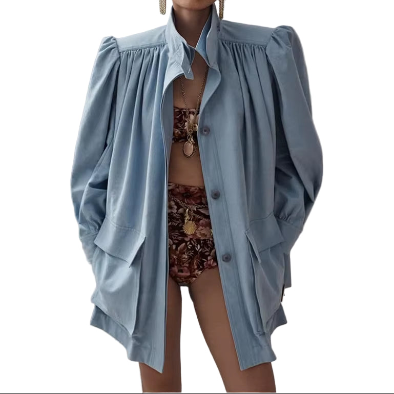 OUDINA Street Fashion Women'S Clothing Casual Long Sleeve Buttoned Loose Denim Jacket Women Jackets