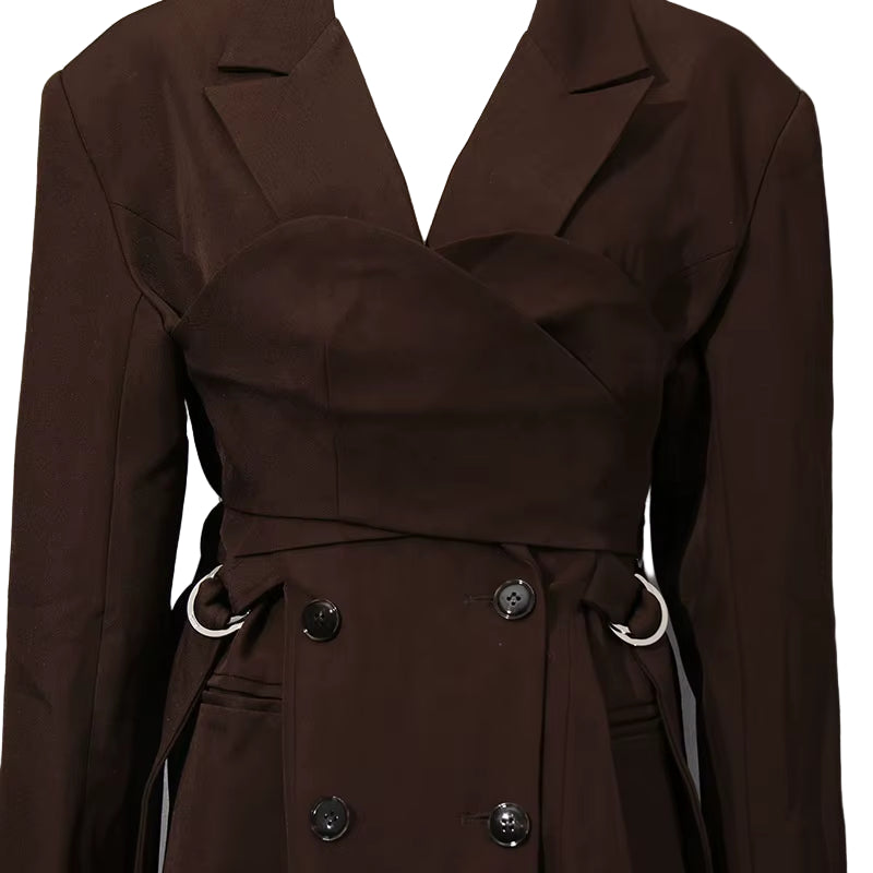 OUDINA New Style Casual Elegant Commuter Cross Belt Irregular Collage Solid Color Blazer Ladies Blazers Jackets