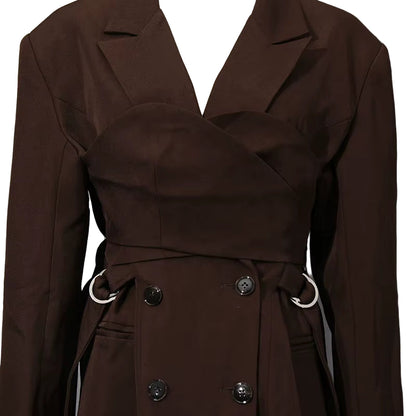 OUDINA New Style Casual Elegant Commuter Cross Belt Irregular Collage Solid Color Blazer Ladies Blazers Jackets