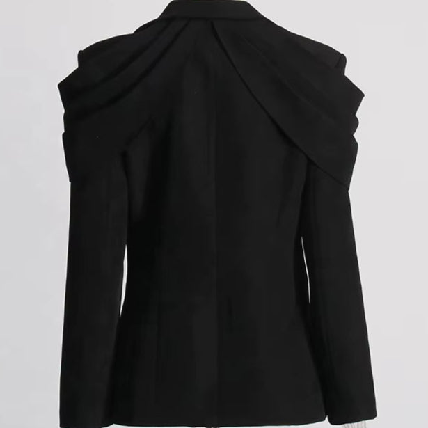OUDINA New Loose and Versatile Pleated Spring Design Stitching Casual Blazer Suit for Women