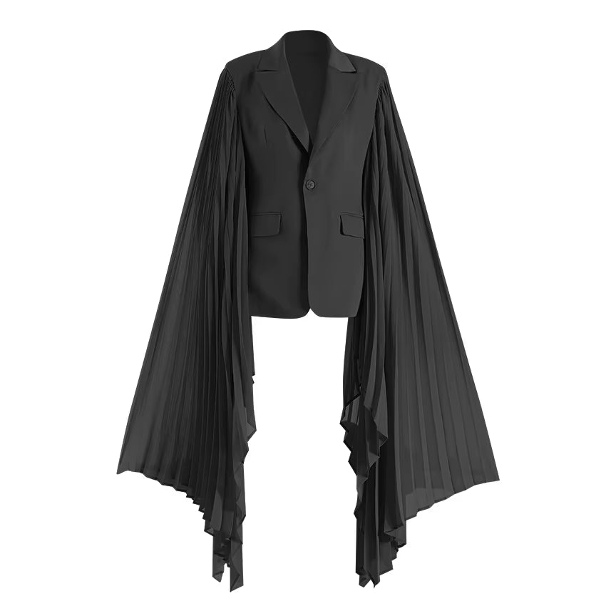 OUDINA Fashion Pleated Long Sleeve Ladies Blazer Simple Elegant Lotus Leaf Sleeve Women'S Suits Blazers