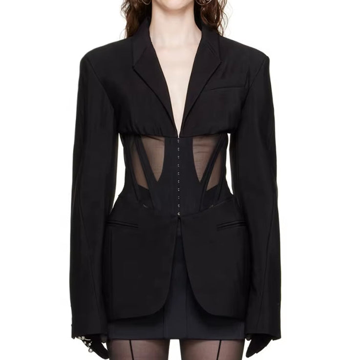 OUDINA Fashion Sense Lace up Unique Irregular Casual Blazer Suit Jacket Ladies Blazers for Women