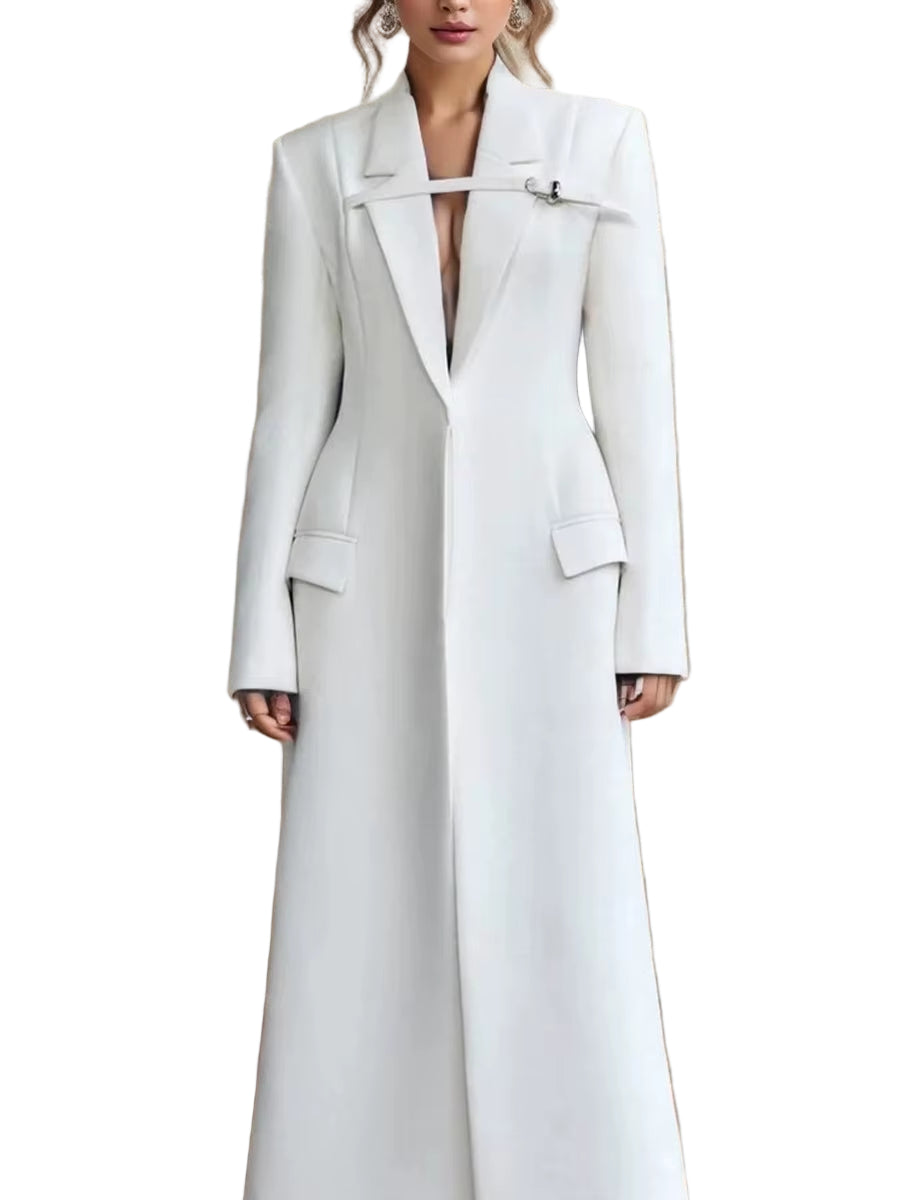 OUDINA New Style Slimming Long Suit for Women Windbreaker Temperament Buttoned Design Women'S Suits & Blazers