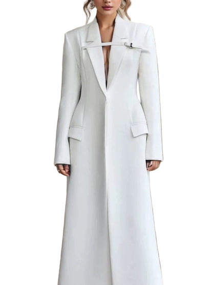 OUDINA New Style Slimming Long Suit for Women Windbreaker Temperament Buttoned Design Women'S Suits & Blazers