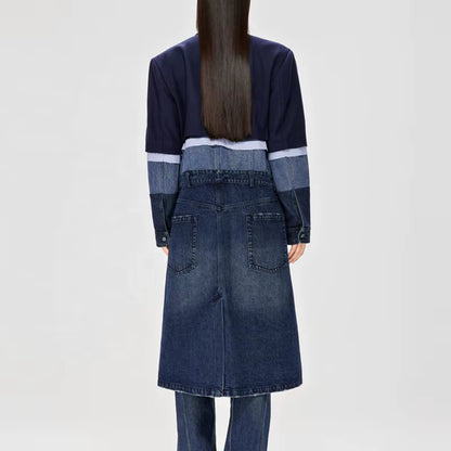 OUDINA Custom Niche Wool Patchwork Denim Windbreaker Jacket New Design Contrasting Color Winter Coat