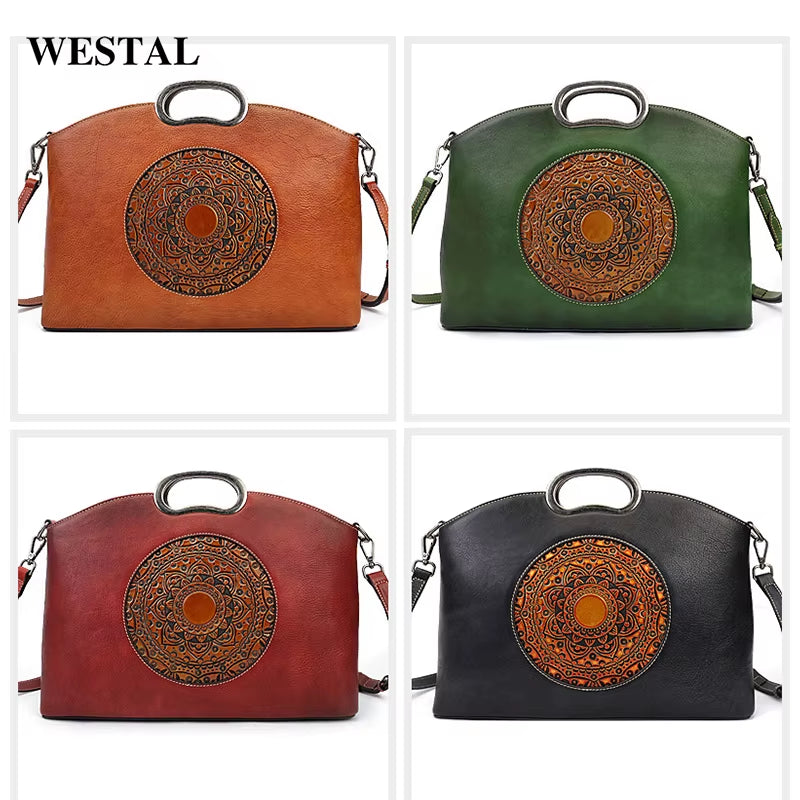 WESTAL Designer Handmade Handbag Top Handle Satchel Bag Totem Tote Bag Luxury Genuine Leather Handbag for Women