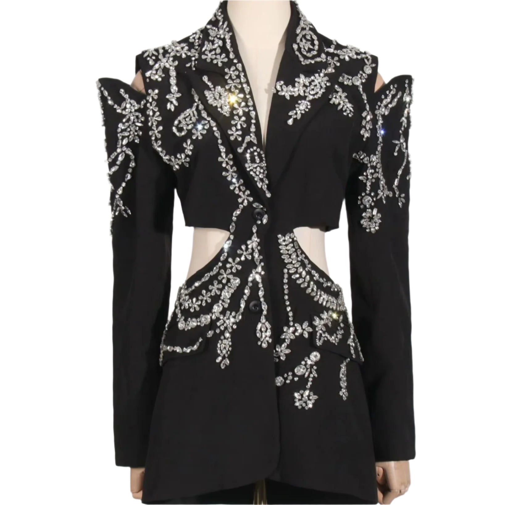 OUDINA Fashionable Hollow Exposed Waist Women'S Blazer Jacket Elegant Blazer for Women Diamond Women'S Blazer