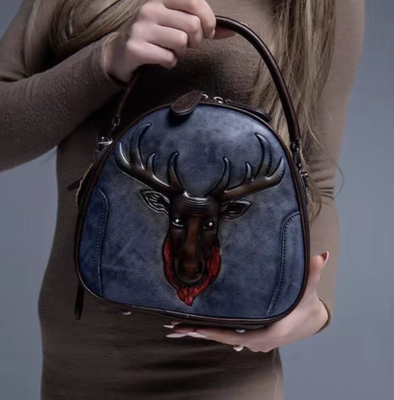 WESTAL Original Personality Retro Embossed Cowhide Leather Bag Genuine Leather Shoulder Bag Women Luxury Handbags for Women