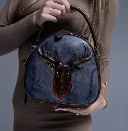 WESTAL Original Personality Retro Embossed Cowhide Leather Bag Genuine Leather Shoulder Bag Women Luxury Handbags for Women