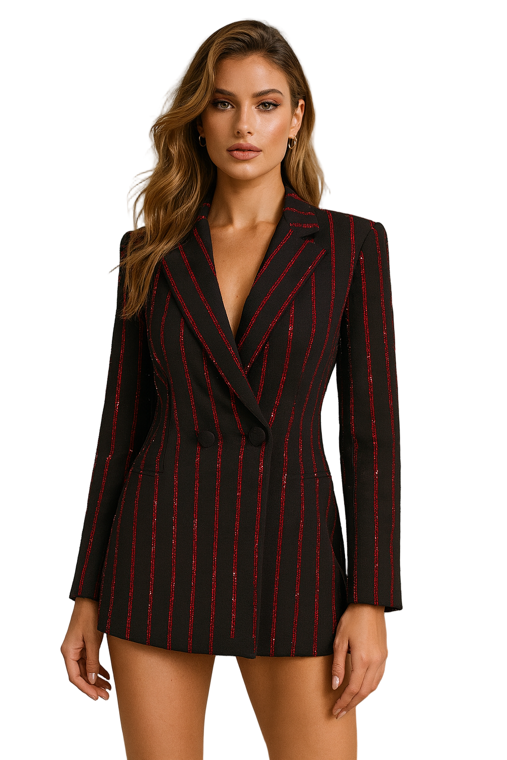 Crimson Luxe Pinstripe Blazer