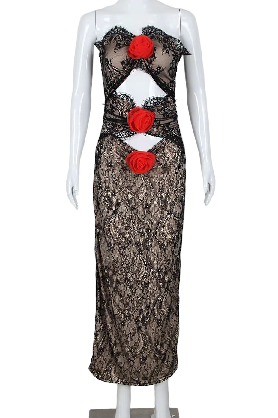 OUDINA European Spring 2024 Flower Tube Top Hollow Perspective Lace Party Evening Elegant Long Women'S Dresses