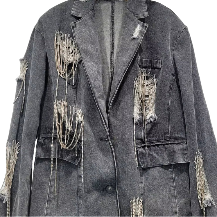 OUDINA Autumn New Irregular Elegant Gray Loose Blazers Jacket for Ladies Blazer Women