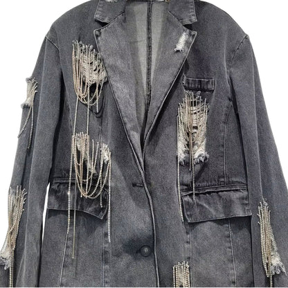 OUDINA Autumn New Irregular Elegant Gray Loose Blazers Jacket for Ladies Blazer Women