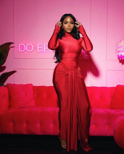 OUDINA Popular Fashion Style Casual Pleated Tight Solid Color Tight Bodycon Long Dresses Dress for Women