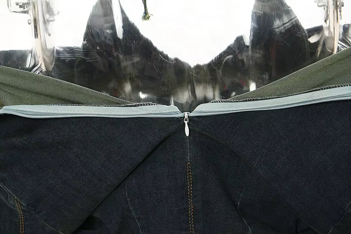 OUDINA High Elastic Multiple Ways to Wear Casual Crop Top Jean Jacket Denim Tops for Women