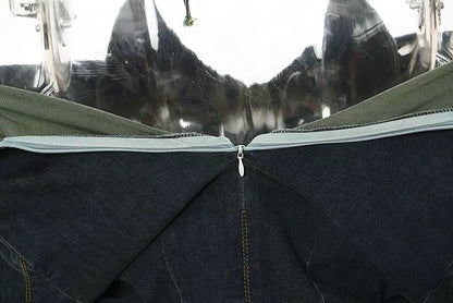 OUDINA High Elastic Multiple Ways to Wear Casual Crop Top Jean Jacket Denim Tops for Women