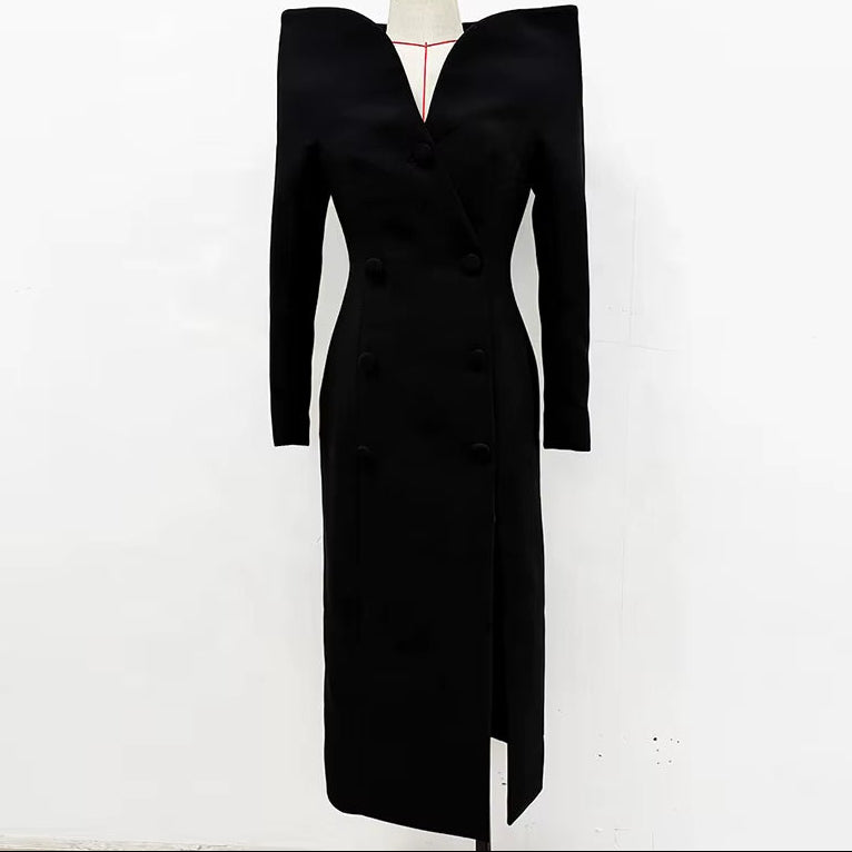 Avant-Garde Red Structured Shoulder Coat Dress