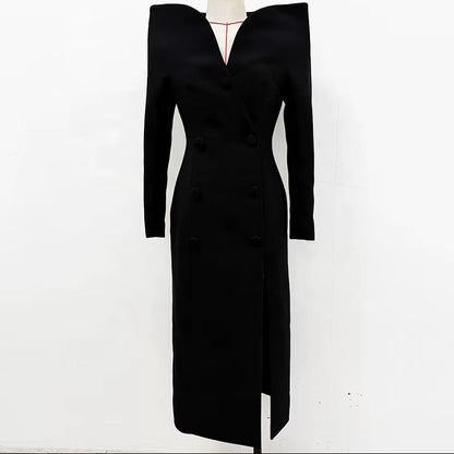 Avant-Garde Red Structured Shoulder Coat Dress