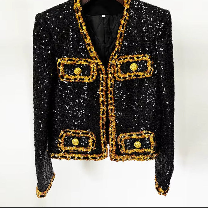 Socialite Autumn Coats 2024 New Fashionable Women'S Casual Coat Heavy Embroidery Sequins Chain Short Jacket