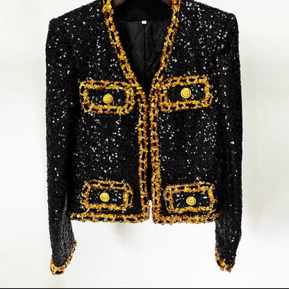 Socialite Autumn Coats 2024 New Fashionable Women'S Casual Coat Heavy Embroidery Sequins Chain Short Jacket