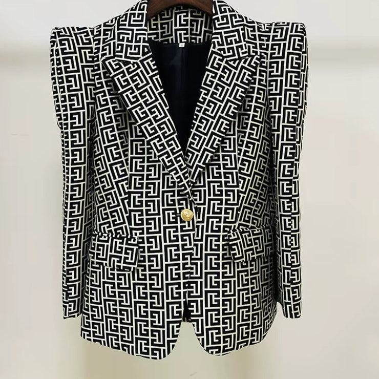 OUDINA Fashion Professional Loose Print Womens Suit and Blazers One Button Two Piece Suits Sets for Women Blazer Set