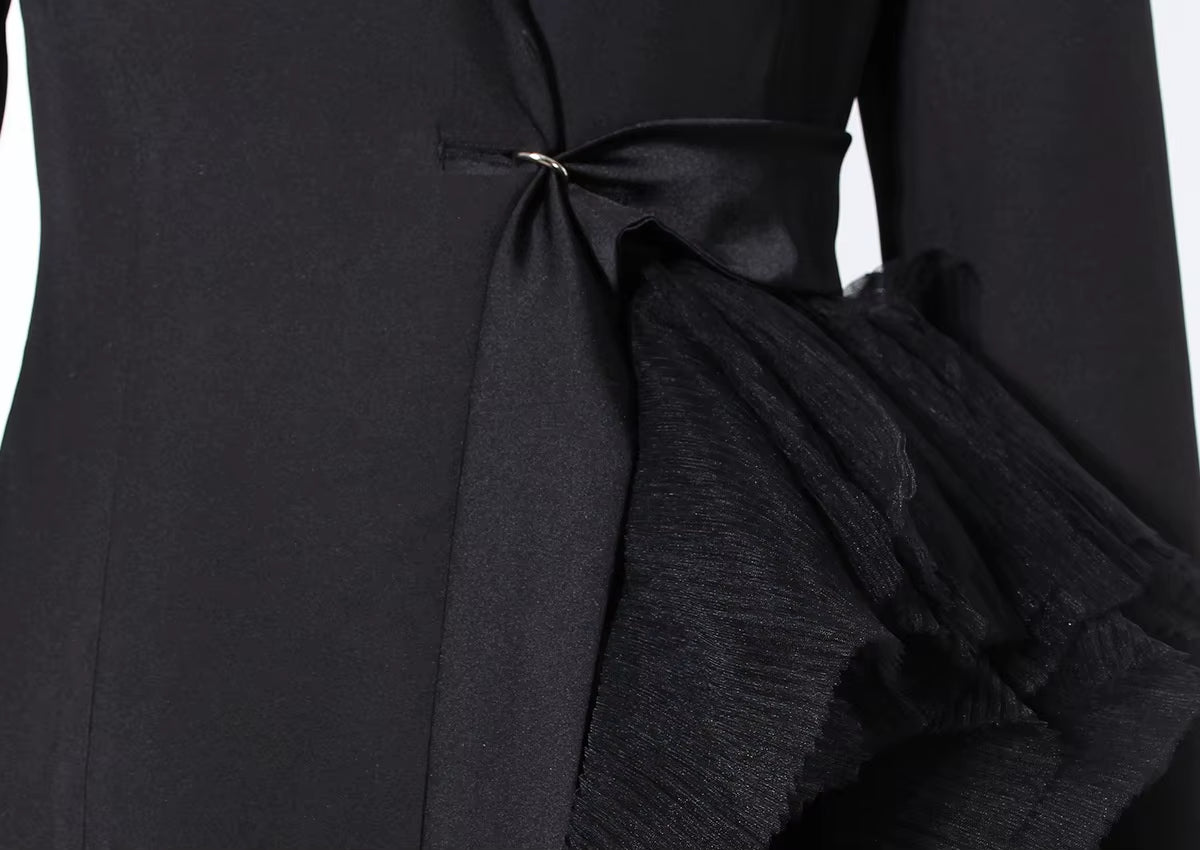 OUDINA Formal Splicing Lace Asymmetric Blazer Elegant Dresses V Neck plus Size Women Dress Party Women'S Dresses