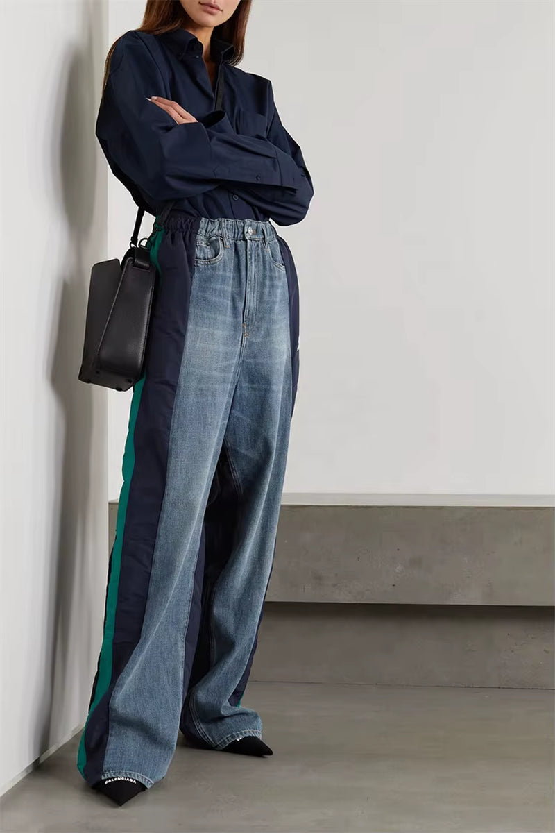 OUDINA New Wholesale Casual Oversized Wide Leg Pants High Waist Jean Woman Custom Denim Jeans Pants