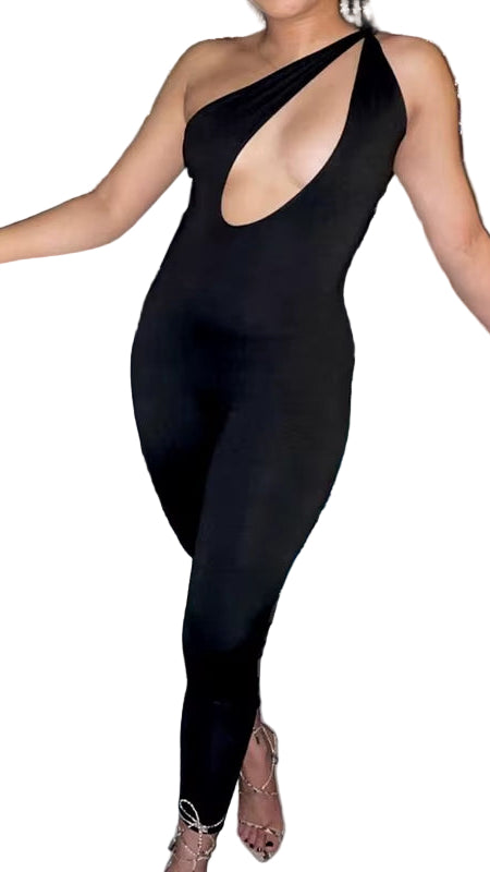 OUDINA Hot Selling Ready to Ship Solid Color Irregular One Shoulder Sleeveless Trousers Jumpsuit Women Jumpsuits