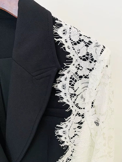 OUDINA Fashion Formal Lace Sleeve Splice Blazer Jacket Suit Elegant Blazer Casual Ladies Blazer
