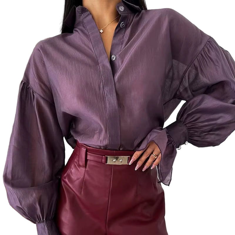 OUDINA Trendy Sexy Long Sleeve Shirt New Style Backless Lace-Up Slimming Solid Color Blouses for Women