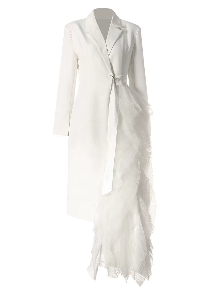 OUDINA Formal Splicing Lace Asymmetric Blazer Elegant Dresses V Neck plus Size Women Dress Party Women'S Dresses