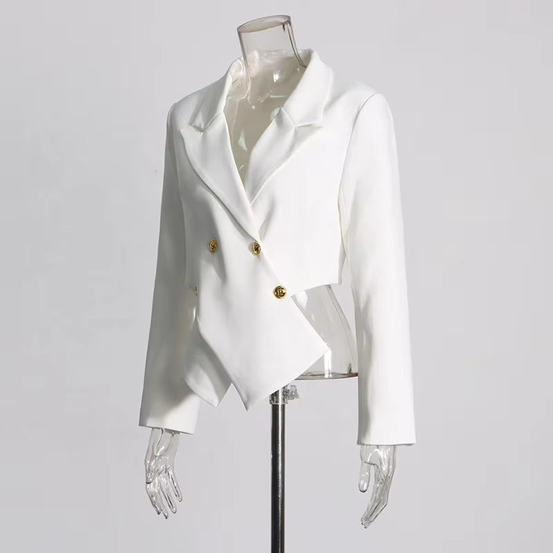 OUDINA Elegant Fashionable Women'S Jackets Cross Placket Slim Blazers for Women Solid Color Simple Femininos Blazers