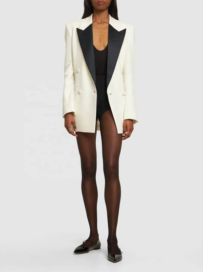 OUDINA Hotselling Loose Colorblock Lapel Double Breast Casual Elegant Women'S Suit Jacket Ladies Blazer
