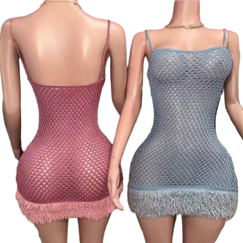 Tassel Beaded Mesh Bodycon Dress 