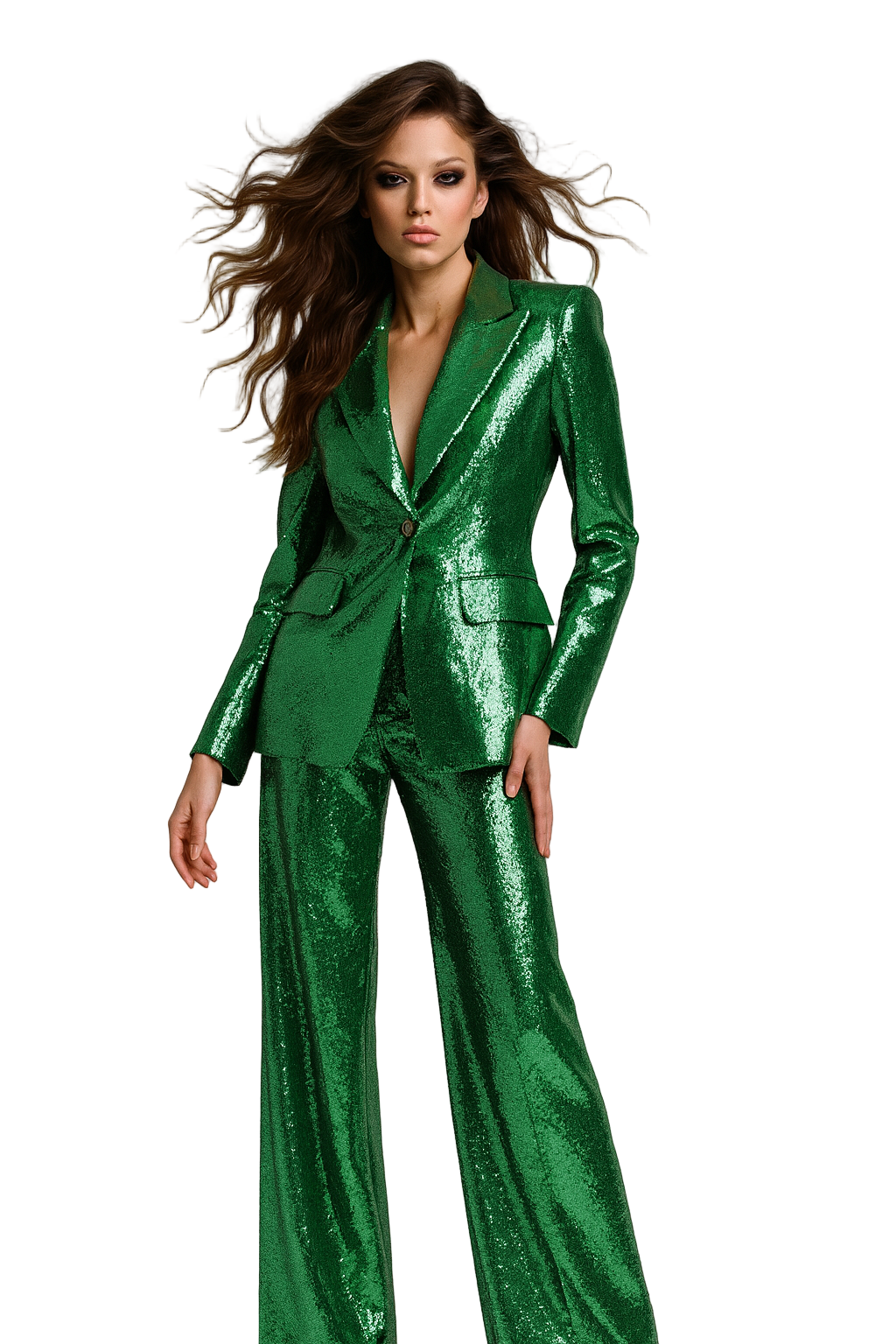 Emerald Inferno: Elegant Women's Sequin Suit Set for Business and Special Occasions