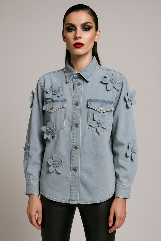 Esla Bloom Appliqué Denim Shirt